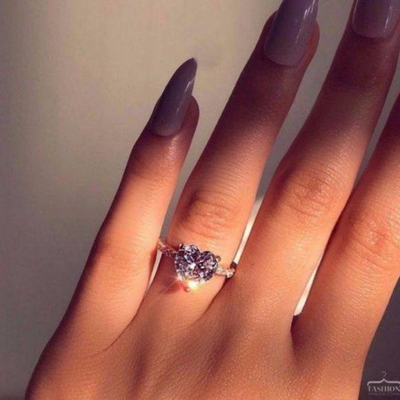 NEW 925 Sterling Silver Diamond Heart Wedding Ring - Picture 2 of 8